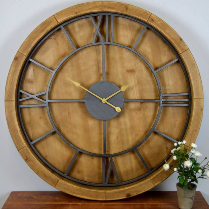 Oversized Large Wooden Roman Numerals Wall Clock