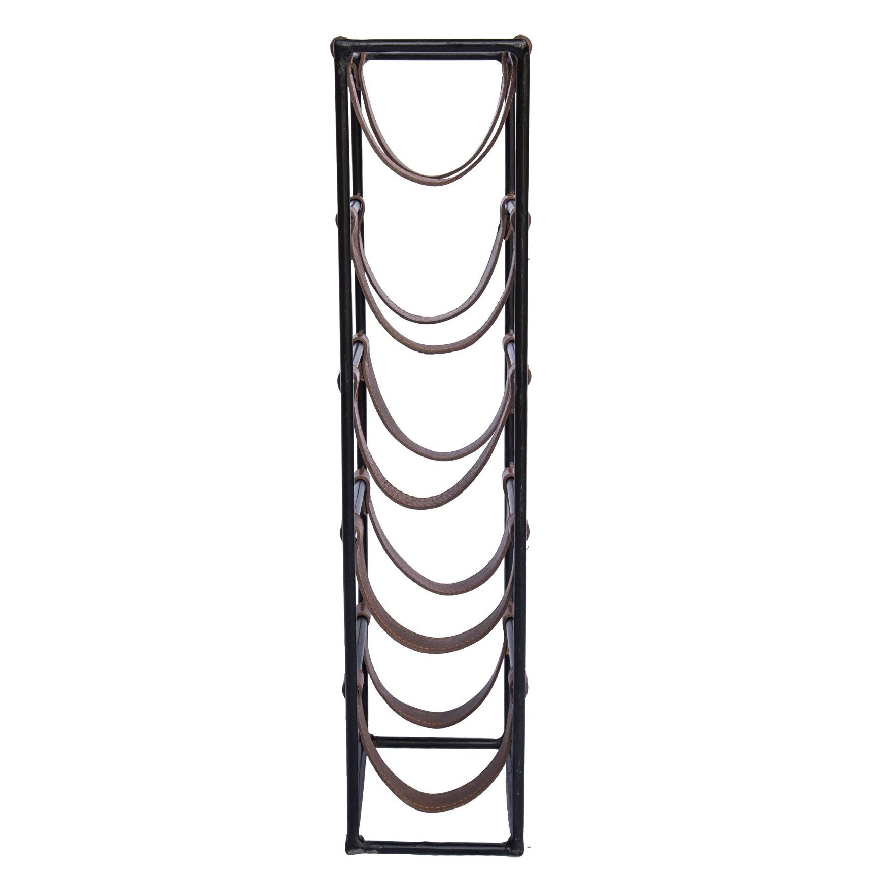 Square Leather and Metal 5 Bottle Sling Wine Rack