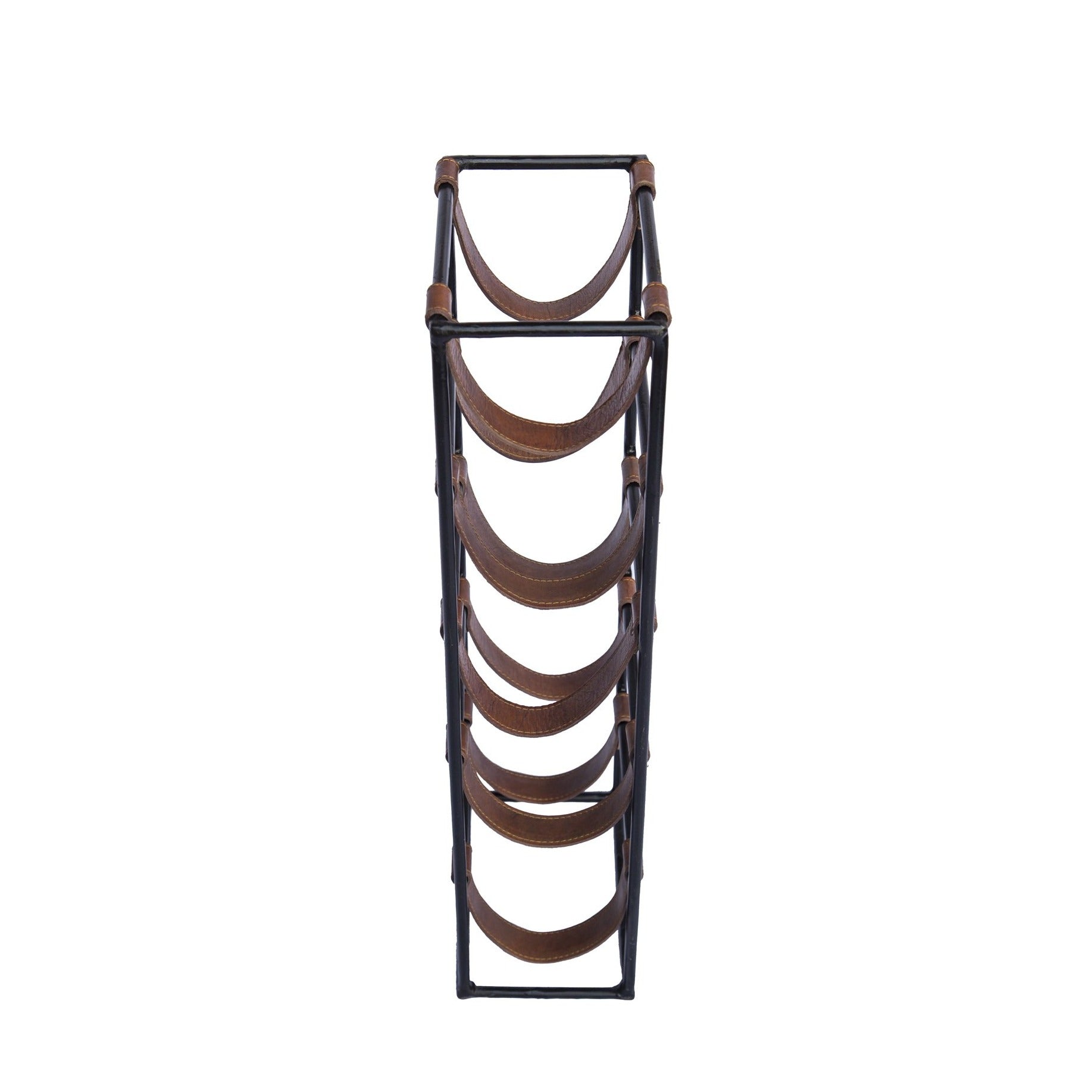 Square Leather and Metal 5 Bottle Sling Wine Rack