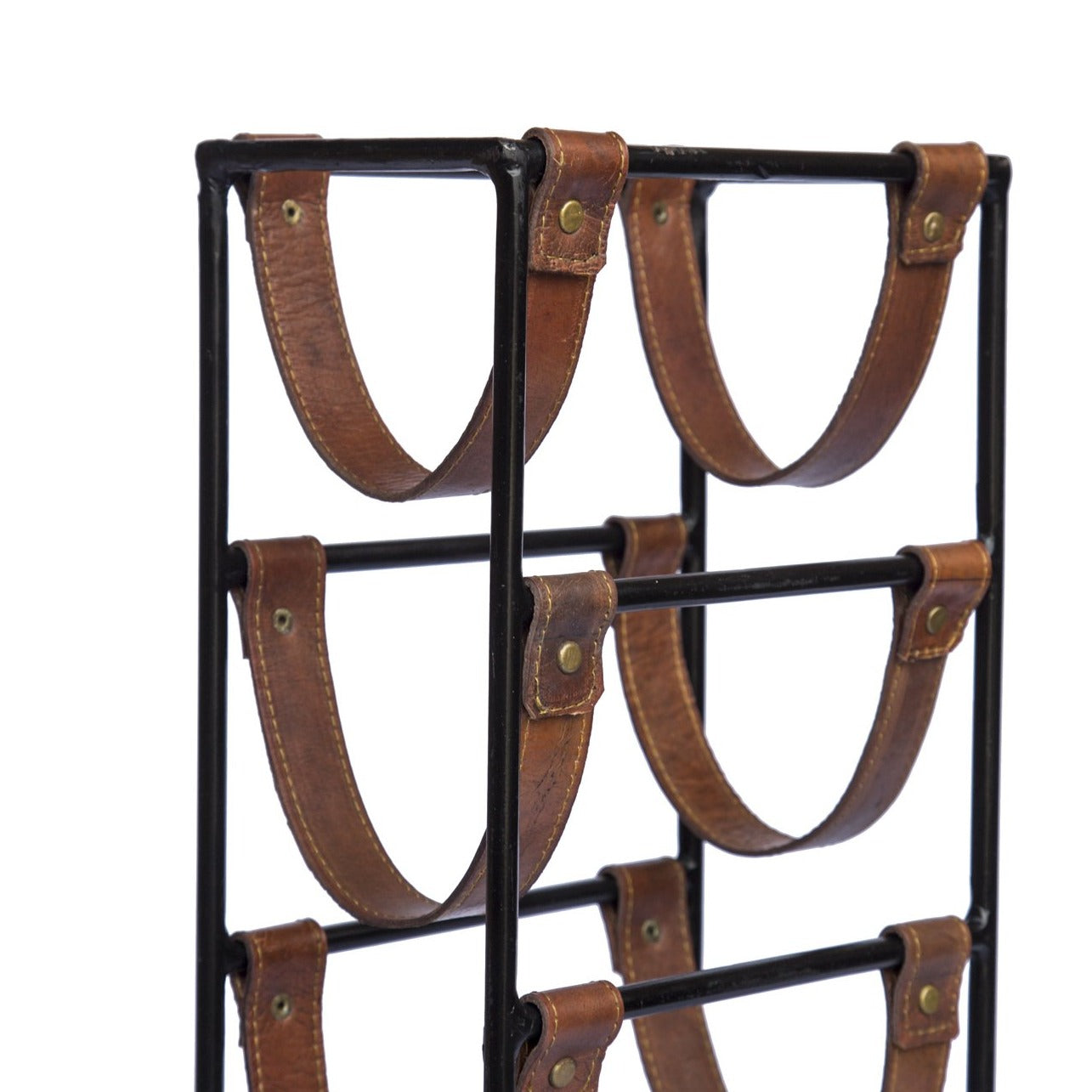 Square Leather and Metal 5 Bottle Sling Wine Rack