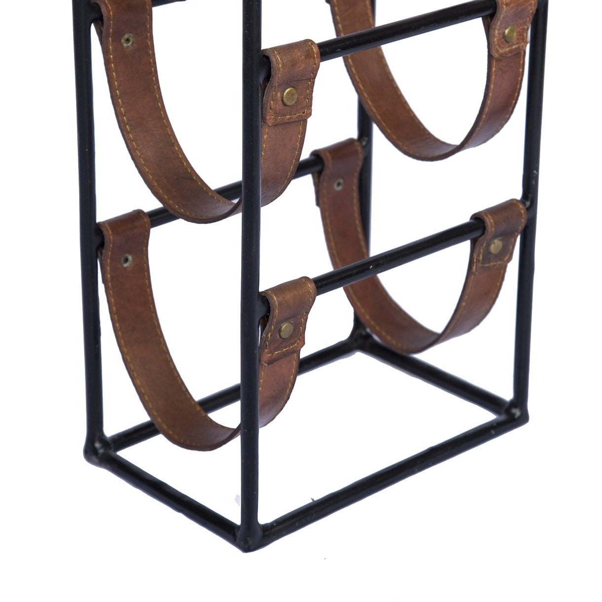 Square Leather and Metal 5 Bottle Sling Wine Rack