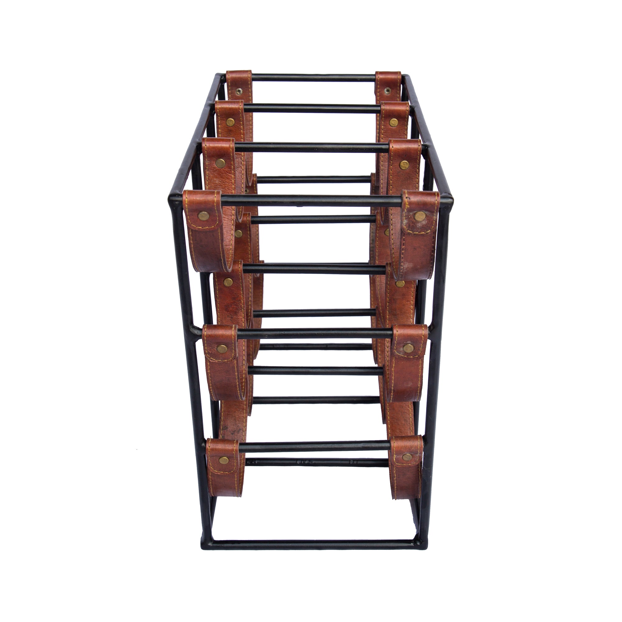 Square Leather and Metal 9 Bottle Sling Wine Rack