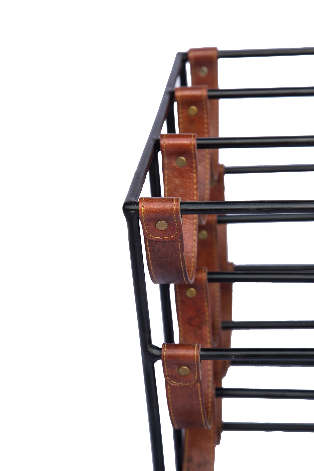 Square Leather and Metal 9 Bottle Sling Wine Rack