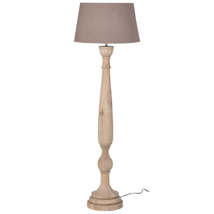 Tall Carved Mango Wood Floor Lamp with Shade