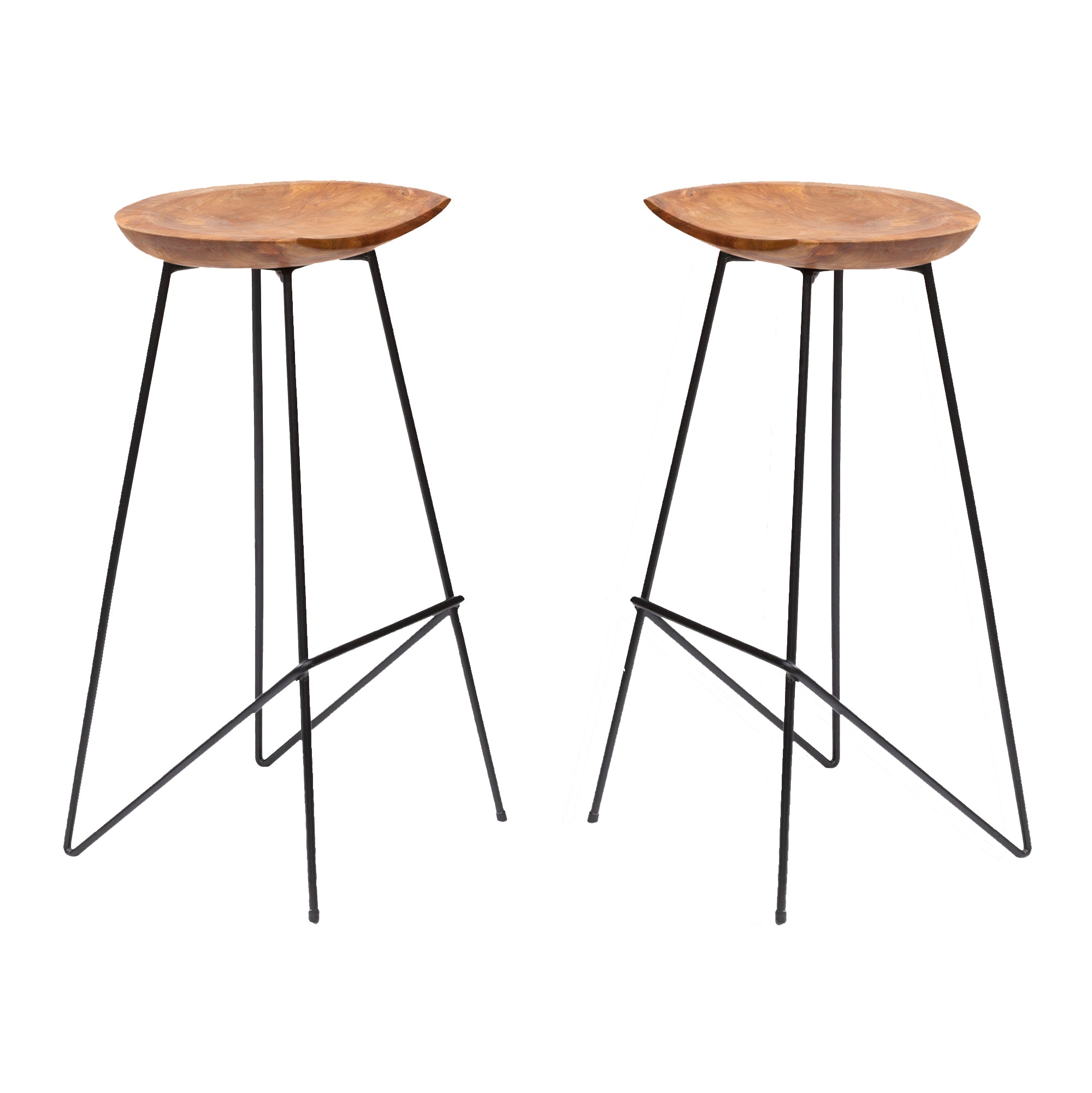Teak Set of Two Kitchen Bar Stools