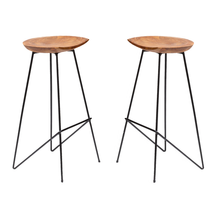 Teak Set of Two Kitchen Bar Stools