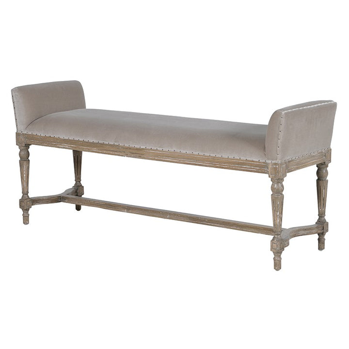 Fawn Velvet and Distressed Wood Bench