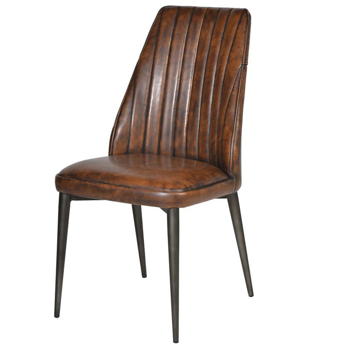 Vintage Brown Faux Leather Deco Dining Chair