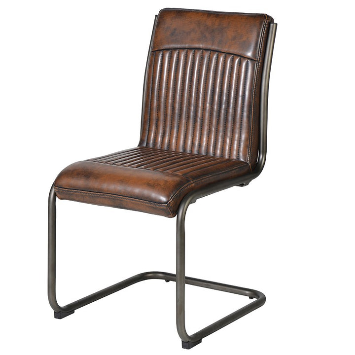 Vintage Brown Faux Leather Metal Frame Dining Chair