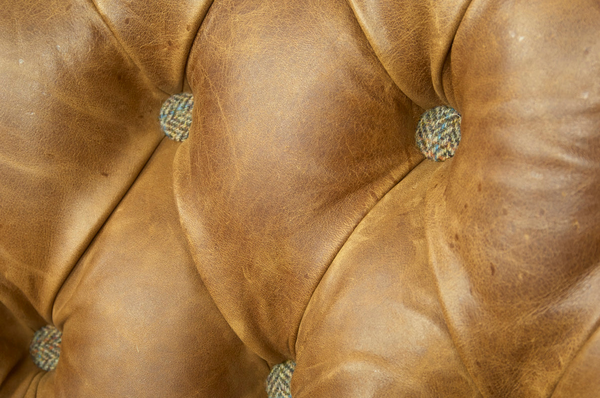 Brown Cerato Leather and Gamekeeper Thorn Harris Tweed Wing Wrap Armchair