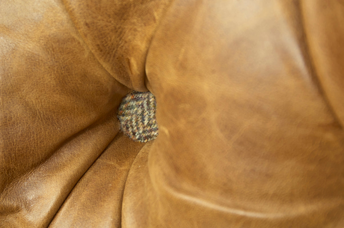 Brown Cerato Leather and Gamekeeper Thorn Harris Tweed Wing Wrap Armchair