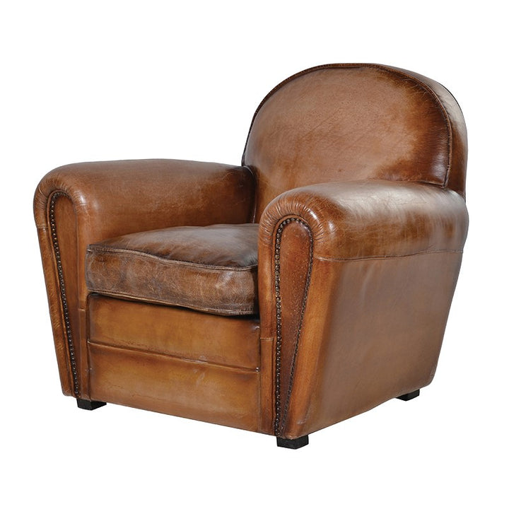 Brown Aged Leather Deco Armchair
