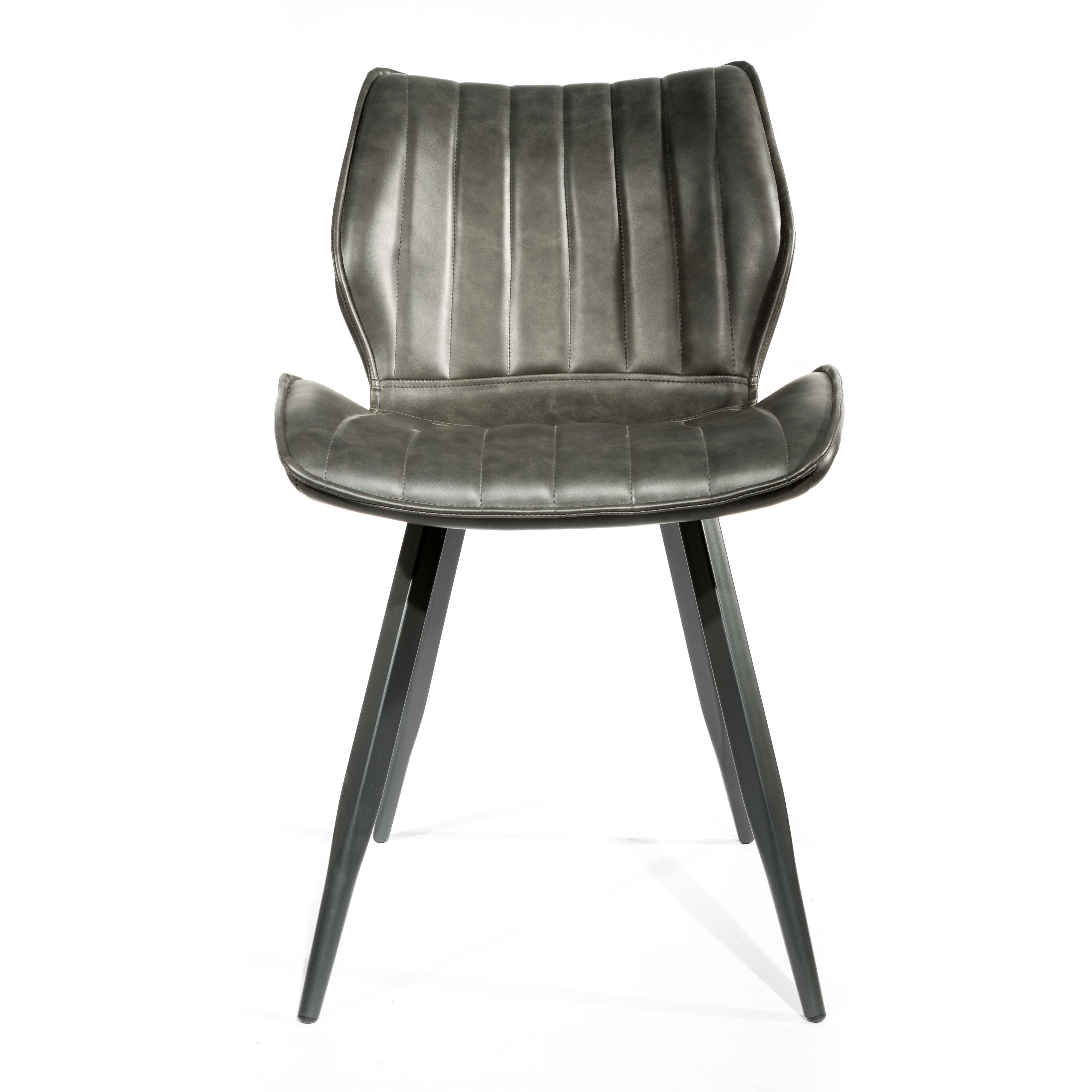 Lola Grey Ribbed Dining Chair Vegan Leather Set Of Two