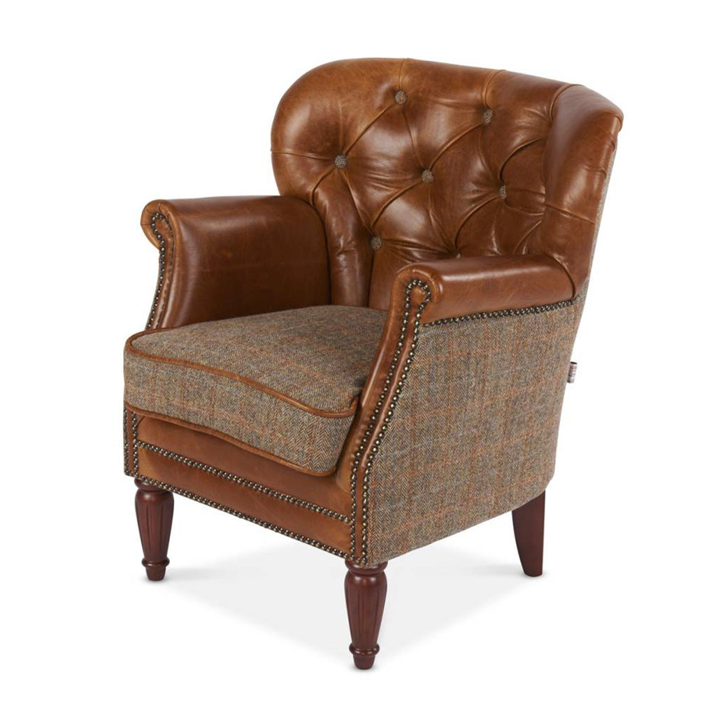 Marlon Low Club Chair Brown Cerato & Gamekeeper Thorn Harris Tweed
